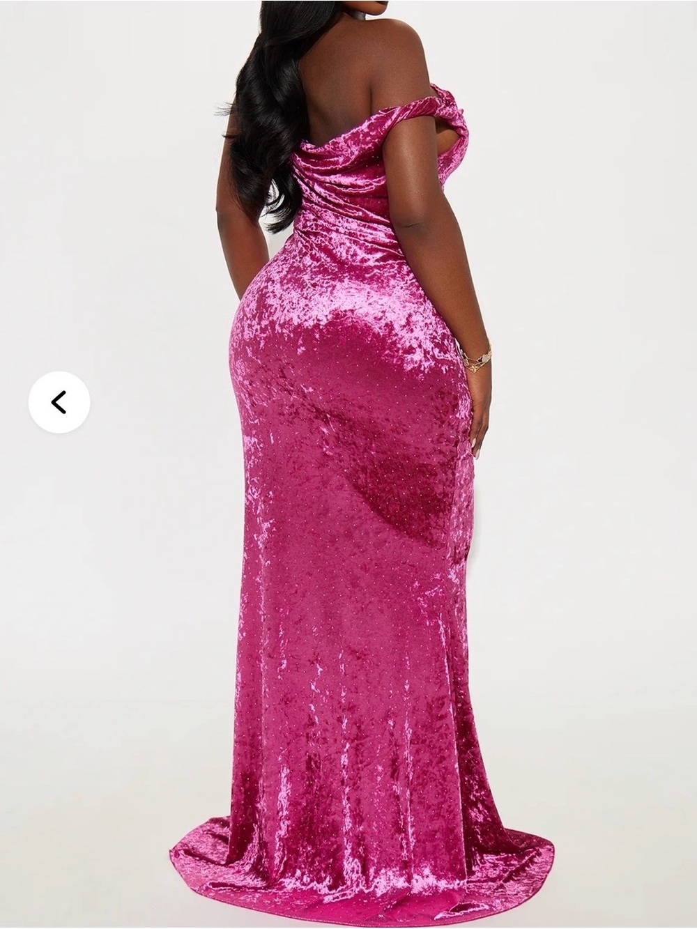 Fashion Nova One-Shoulder Velvet Maxi Dress in Fuchsia